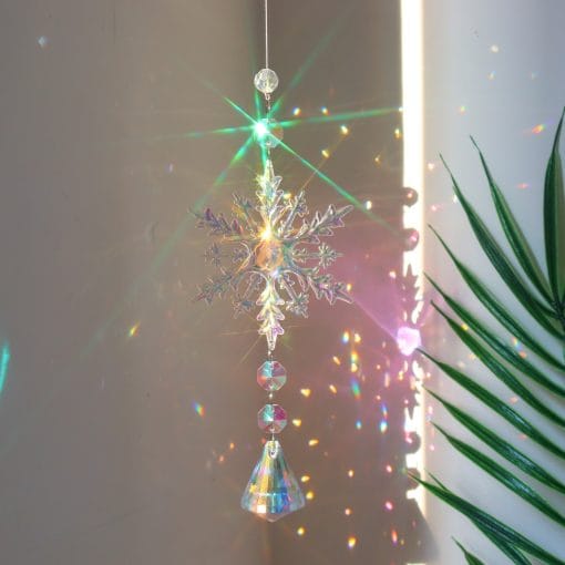 Christmas Colorful Snowflake Crystal Sun Catcher Ice Pillar Pendant Window Christmas Tree Decoration Party Pendant Christmas Decorations - Image 2