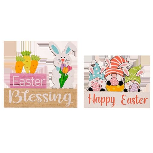 Easter Supplies Easter Rabbit Holding Flower Wooden Decoration - Image 6