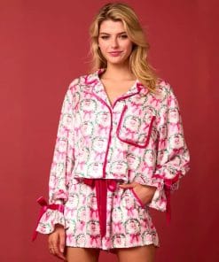 2 Pcs Women's Christmas Pajama Set Santa Tree Print Lapel Neck Button-up Long Sleeve Tops Shorts Loungewear Outfit 21 b82f438d edc5 471c 8c71 8fda02245d65
