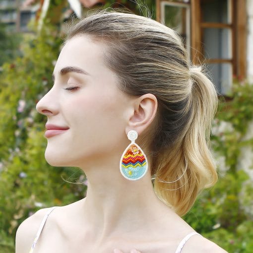 Hand-woven Easter Egg Earrings Easter Decoration Jewelry - Image 2