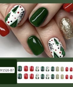 24pcs Christmas False Nails Hat Striped Snowflake Nail Art Stickers For Parties Dances Or Holiday Wear 17 b8f9c521 d779 4d84 a951 a1c27e09c97e