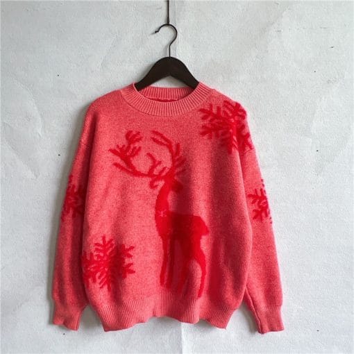 Women's Fashion Round Neck Long Sleeve Knitted Christmas Sweater - Image 8