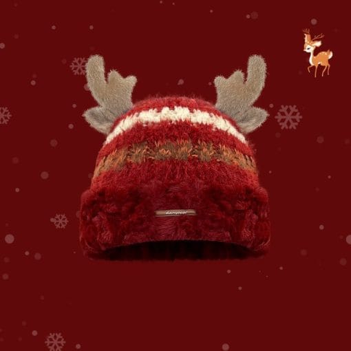 Christmas Knitted Hat With Cute Deer Antler Winter Warm Thick Hat For Girls Women - Image 4