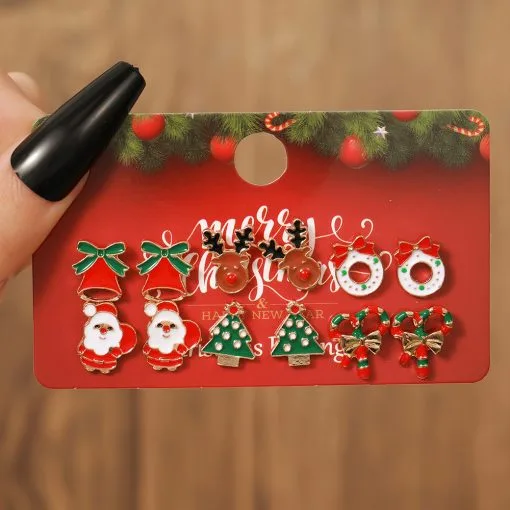 Christmas Stud Combination Suit Snowflake Elk Earrings - Image 10