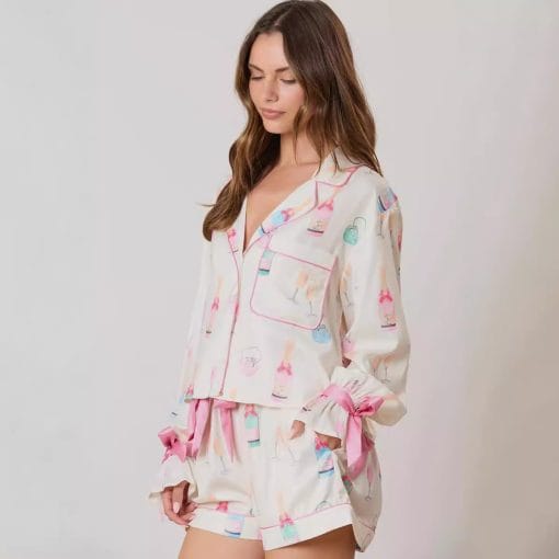 Women's Christmas Bow Long Sleeve Pajamas Shorts Suit - Image 3