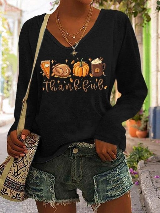 Women's V-neck Long Sleeved T-shirt - Image 3