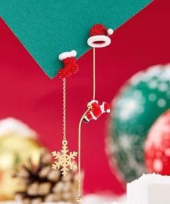 Ins Fashion Xmas Earrings Moving Santa Claus Long Tassel Earrings For Women Christmas Tree Snowflake Asymmetric Drop Earring