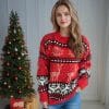 Christmas Casual Red Deer Jacquard Women's Long-sleeved Round Neck Sweater 2 bebe0d5b fd62 442c b1e3 01553e3b3a22