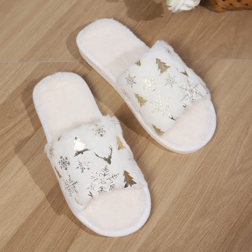Christmas Plush Slippers Fashion Open-toed Home Slipper Indoor Warm Non-slip Floor Bedroom House Shoes For Couples Women Men - Image 7