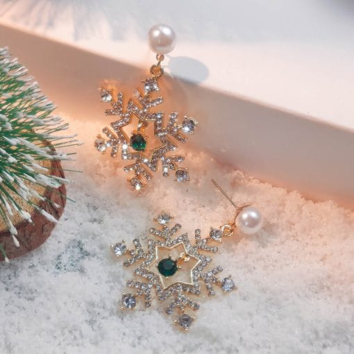 Christmas Snowflake Finely Inlaid Pendant Stud Earrings - Image 5