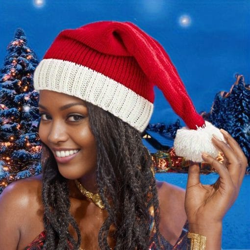 New Knitted Christmas Hat With Fur Ball Holiday Party Decoration Warm Hat Winter - Image 2