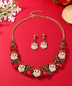 3pcs Christmas Necklace Earrings Set With Colored Rhinestones Ins Fashionable Shiny Santa Claus Necklace For Womens Jewelry