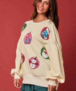 Women's Christmas Egg Sequined Long Sleeve Loose Sweatshirt Top 12 d5e14185 ec33 4d4d 8994 7a6a22366ae2