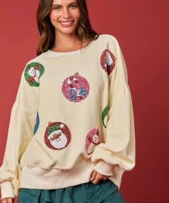 Women's Christmas Egg Sequined Long Sleeve Loose Sweatshirt Top 14 d91ba1c0 e273 47d6 974a 1f1f0118b877