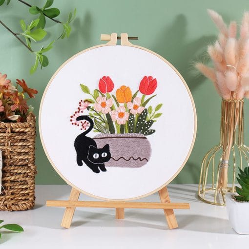 Holiday Cat Handmade Embroidered Diy Material Bag - Image 3