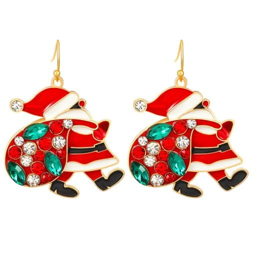 Personalized Cute Santa Claus Earrings With Colorful Rhinestones Ins Fashion Christmas Earrings For Women Jewelry - Image 3
