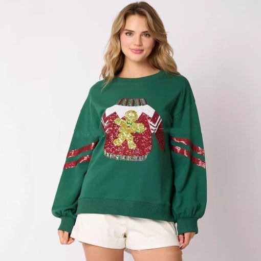Women's Christmas Sequined Round Neck Top Casual Sweatshirt - Image 2