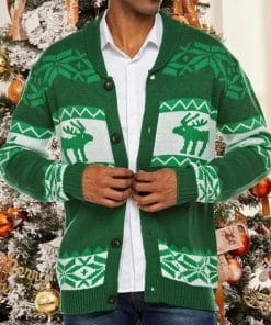 Men's Christmas Jacquard Sweater Button Cardigan Sweater Coat