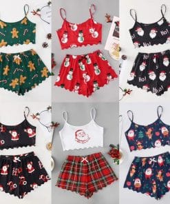 Christmas European And American Thin Pajamas Women's Sleeveless Shorts Milk Silk Simple Casual Two-piece Suit Homewear