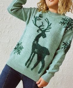 Women's Fashion Round Neck Long Sleeve Knitted Christmas Sweater