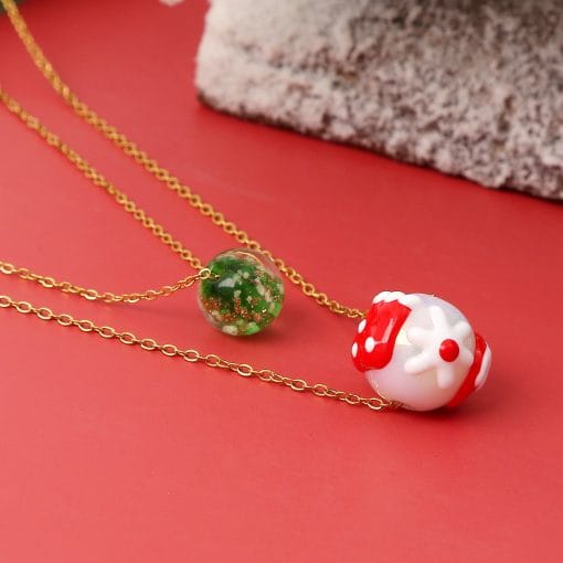 Christmas Luminous Necklace Fashion Niche Christmas Tree Santa Claus Round Bead Double-layer Necklace For Women Jewelry - Image 3