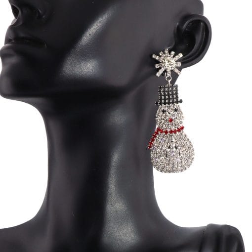 Rhinestone Cute Christmas Fashion Snowman Earrings - Image 5