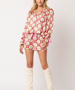 2 Pcs Women's Christmas Pajama Set Santa Tree Print Lapel Neck Button-up Long Sleeve Tops Shorts Loungewear Outfit 14 e8e66b59 99c1 4a82 ac79 3ea2f6e87410