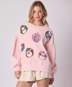 Women's Christmas Egg Sequined Long Sleeve Loose Sweatshirt Top 10 ea269a07 0362 4b55 9871 f3f337db3f15