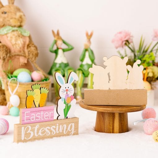 Easter Supplies Easter Rabbit Holding Flower Wooden Decoration - Image 4