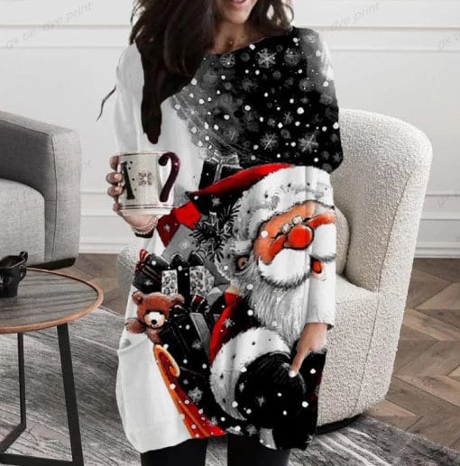 Long Christmas Snowflake Element Round Neck Dress - Image 5
