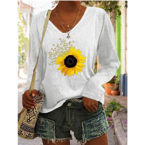Women's V-neck Long Sleeved T-shirt - Image 7