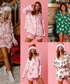 Satin Printed Santa Claus Two-piece Suit Home