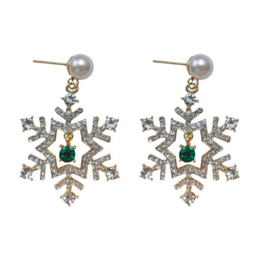 Christmas Snowflake Finely Inlaid Pendant Stud Earrings - Image 3