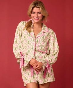 2 Pcs Women's Christmas Pajama Set Santa Tree Print Lapel Neck Button-up Long Sleeve Tops Shorts Loungewear Outfit 19 ff280da2 de52 4b99 ba88 0d5d031b8d62