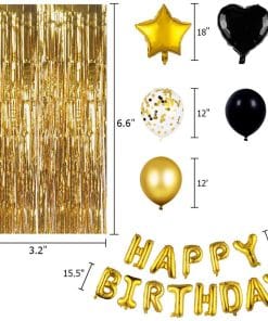 Black Gold Happy Birthday Letter Balloon Rain Silk Set Golden Birthday Letter Balloon Baby Party Decoration