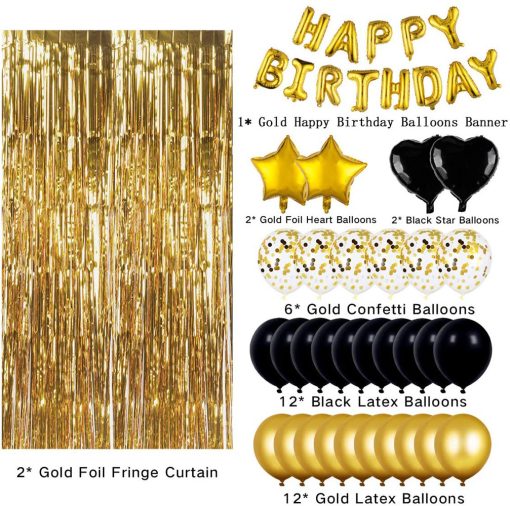 Black Gold Happy Birthday Letter Balloon Rain Silk Set Golden Birthday Letter Balloon Baby Party Decoration - Image 3