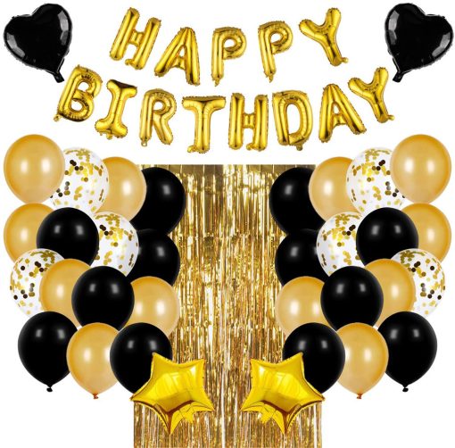 Black Gold Happy Birthday Letter Balloon Rain Silk Set Golden Birthday Letter Balloon Baby Party Decoration - Image 5