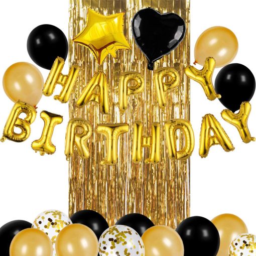 Black Gold Happy Birthday Letter Balloon Rain Silk Set Golden Birthday Letter Balloon Baby Party Decoration - Image 4