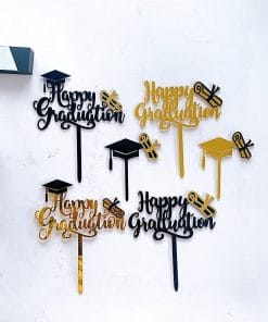 1Pc Graduation Party Decor Cake Toppers Acrylic Letter Hats Cake Flags Congrat Grad for Class Graduate Party Decorations