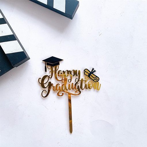 1Pc Graduation Party Decor Cake Toppers Acrylic Letter Hats Cake Flags Congrat Grad for Class Graduate Party Decorations - Image 4