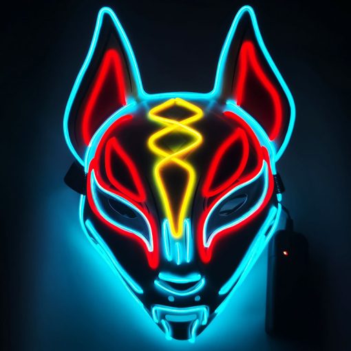 Glowing Cat Face Mask For Women Demon Slayer Cold Light Fox Mask Masquerade Cosplay Props Bar Haunted House Christmas Decor - Image 7