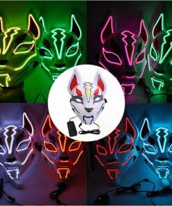 Glowing Cat Face Mask For Women Demon Slayer Cold Light Fox Mask Masquerade Cosplay Props Bar Haunted House Christmas Decor