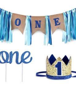 Boy Birthday Party Decoration Blue ONE Table Runner Hat Cake