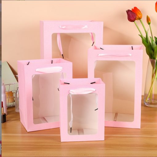 Open Window Transparent Bouquet Gift Bag Holiday Teacher's Day Gift Paper Bag Birthday Doll Gift Packaging Handbag - Image 2