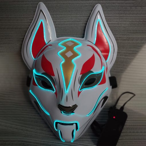 Glowing Cat Face Mask For Women Demon Slayer Cold Light Fox Mask Masquerade Cosplay Props Bar Haunted House Christmas Decor - Image 5
