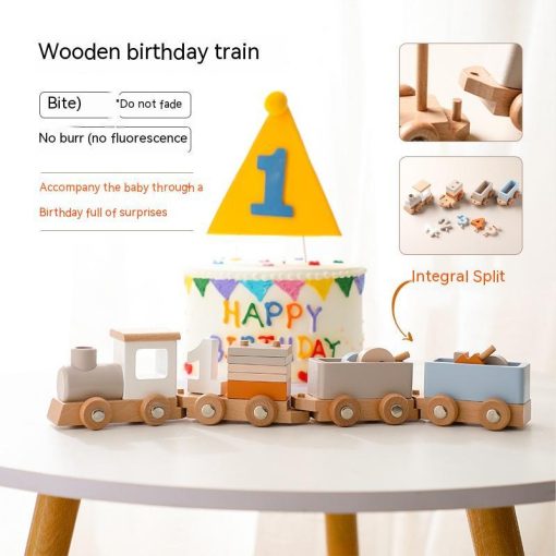 Wooden Children's Birthday Train Toy Baby Birthday Milestone Toy - Image 6