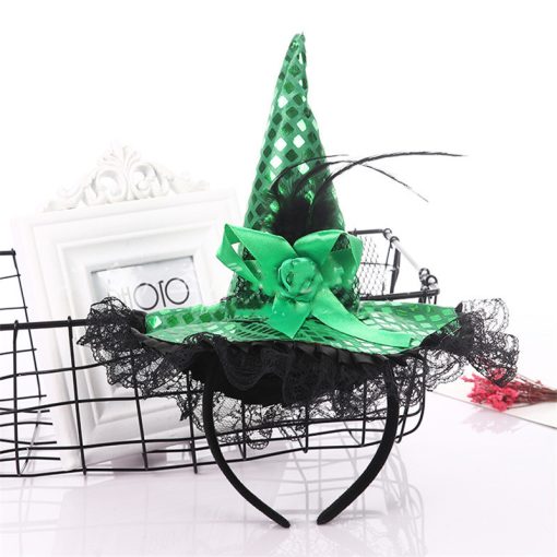 Halloween Decoration Witch Hat Headband, Masquerade Show Lace Sequin Hat Headband - Image 3