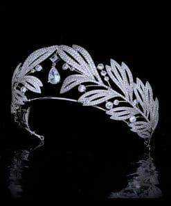 Royal Vintage Laurel Leaf Big Crown Bridal Zircon Crown