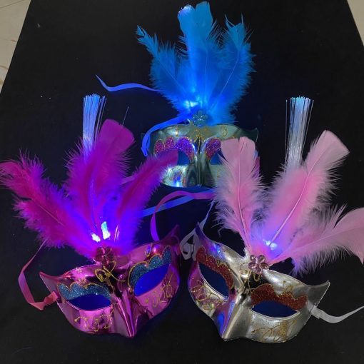Glowing Fiber Optic Mask Halloween Masquerade Led Princess Feather Children - Image 3