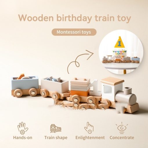 Wooden Children's Birthday Train Toy Baby Birthday Milestone Toy - Image 8